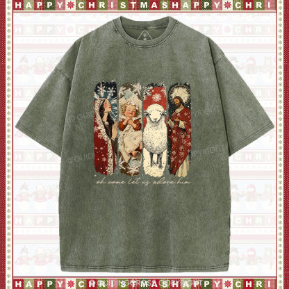 Oh Let Us Adore Him Christian Christmas Washed T-Shirt