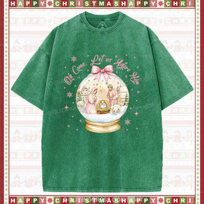 Oh Let Us Adore Him Christian Washed T-Shirt