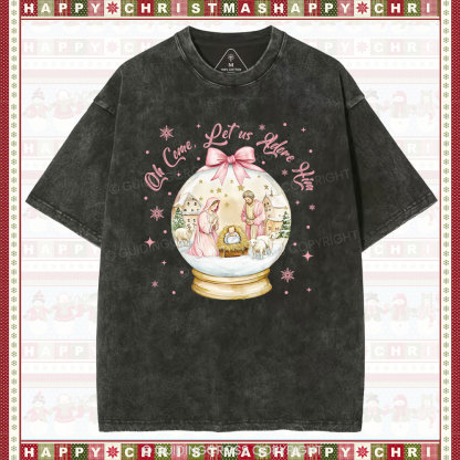 Oh Let Us Adore Him Christian Washed T-Shirt