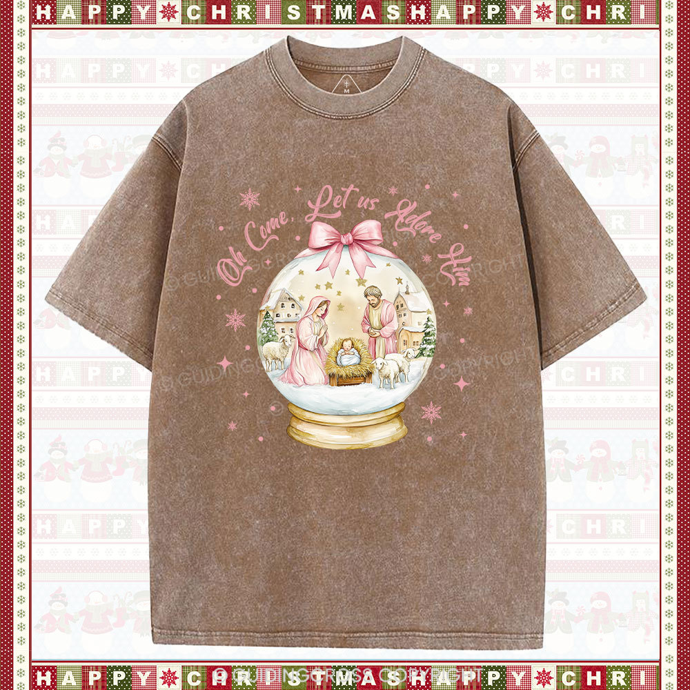 Oh Let Us Adore Him Christian Washed T-Shirt