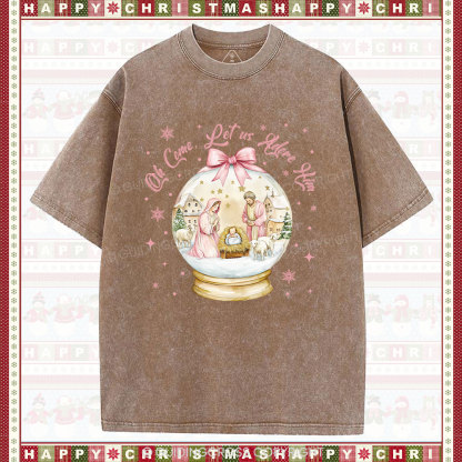 Oh Let Us Adore Him Christian Washed T-Shirt