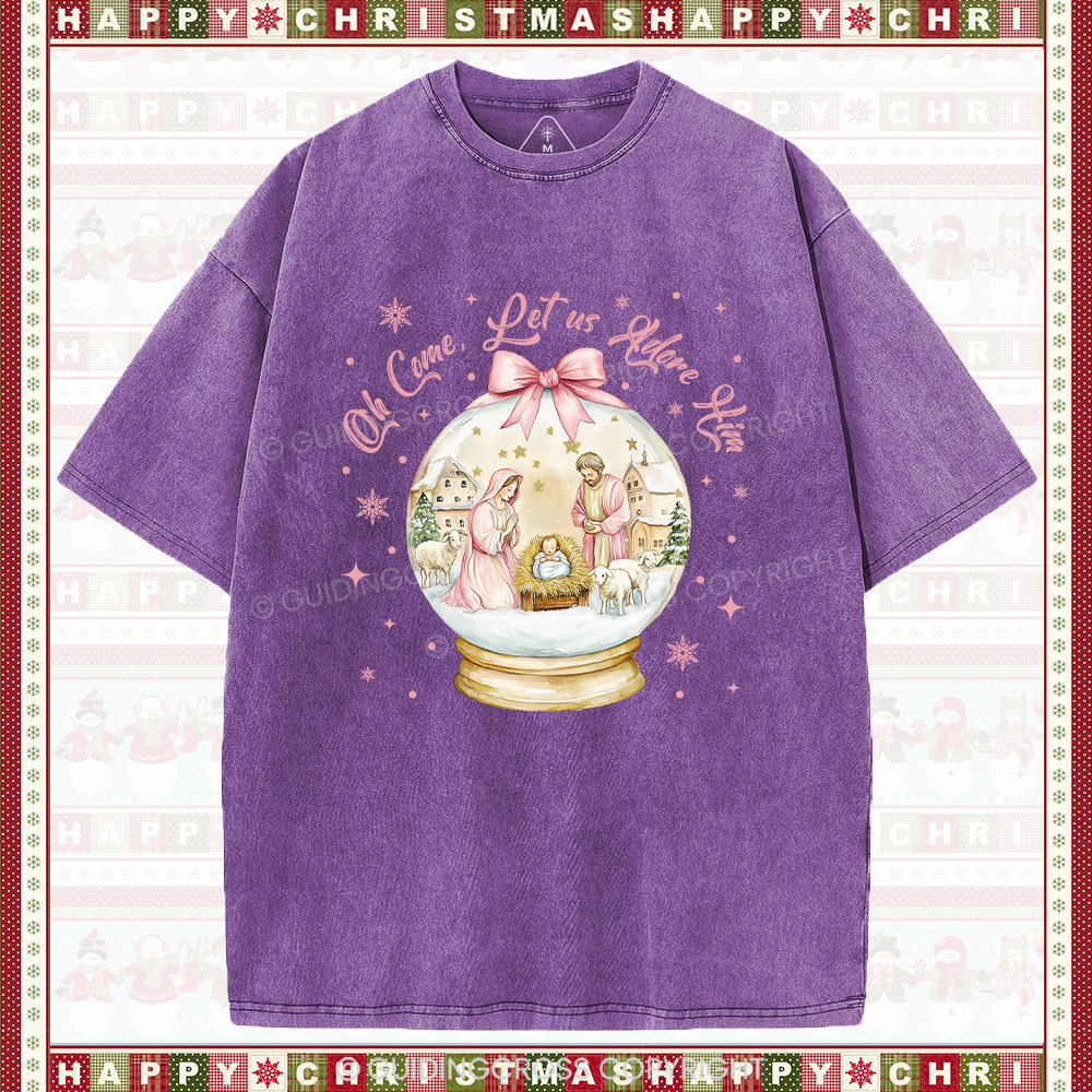 Oh Let Us Adore Him Christian Washed T-Shirt