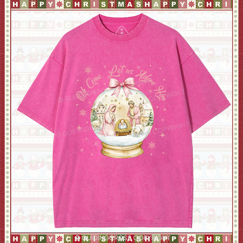 Oh Let Us Adore Him Christian Washed T-Shirt