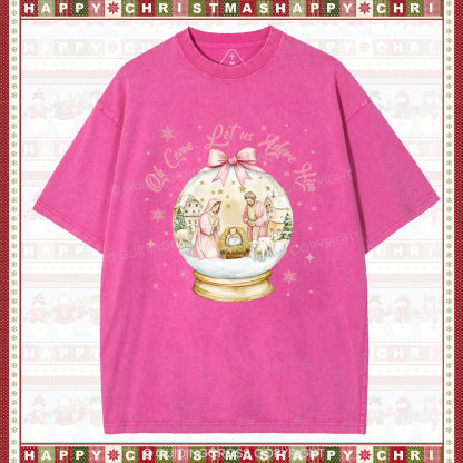 Oh Let Us Adore Him Christian Washed T-Shirt