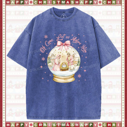 Oh Let Us Adore Him Christian Washed T-Shirt