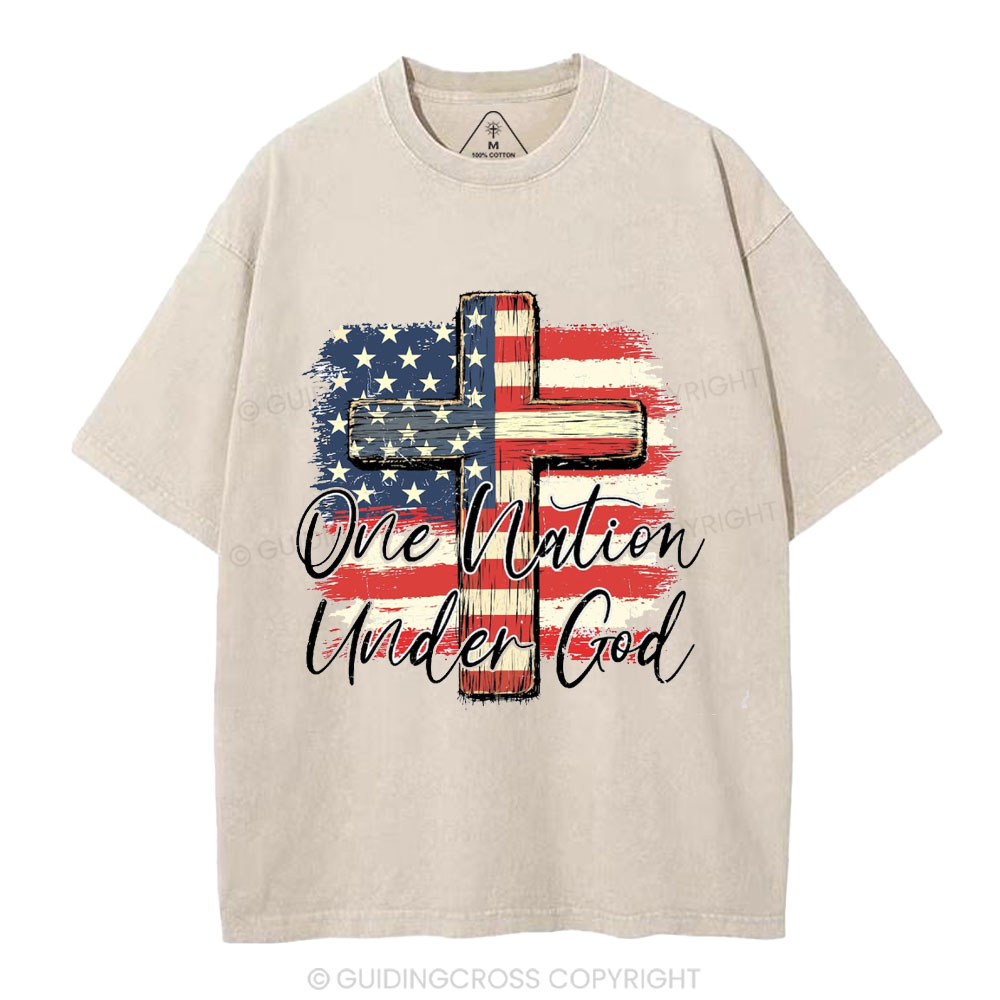 On Nation Under God Independence Day Christian Washed T-Shirt