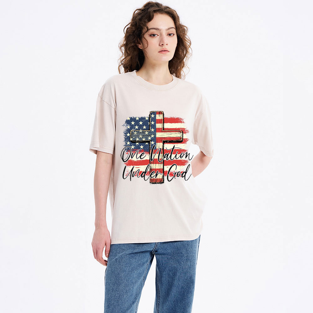 On Nation Under God Independence Day Christian Washed T-Shirt