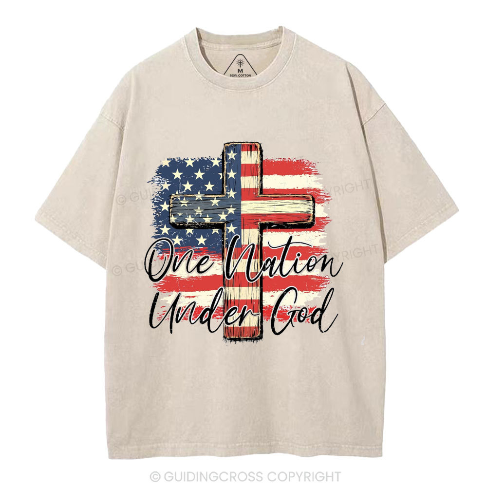 On Nation Under God Independence Day Christian Washed T-Shirt