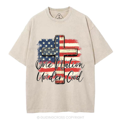 On Nation Under God Independence Day Christian Washed T-Shirt
