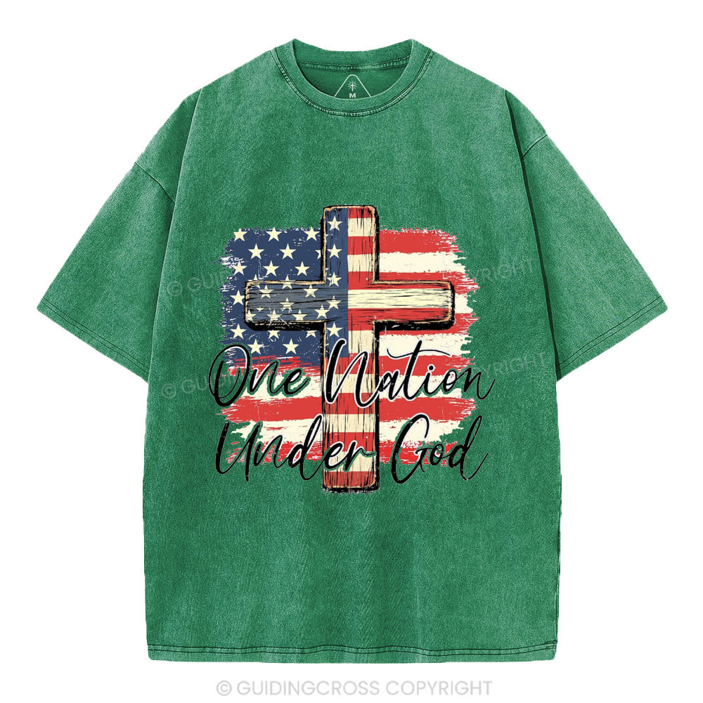 On Nation Under God Independence Day Christian Washed T-Shirt