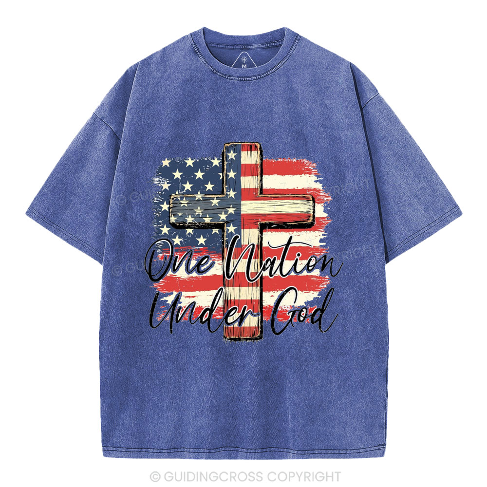 On Nation Under God Independence Day Christian Washed T-Shirt