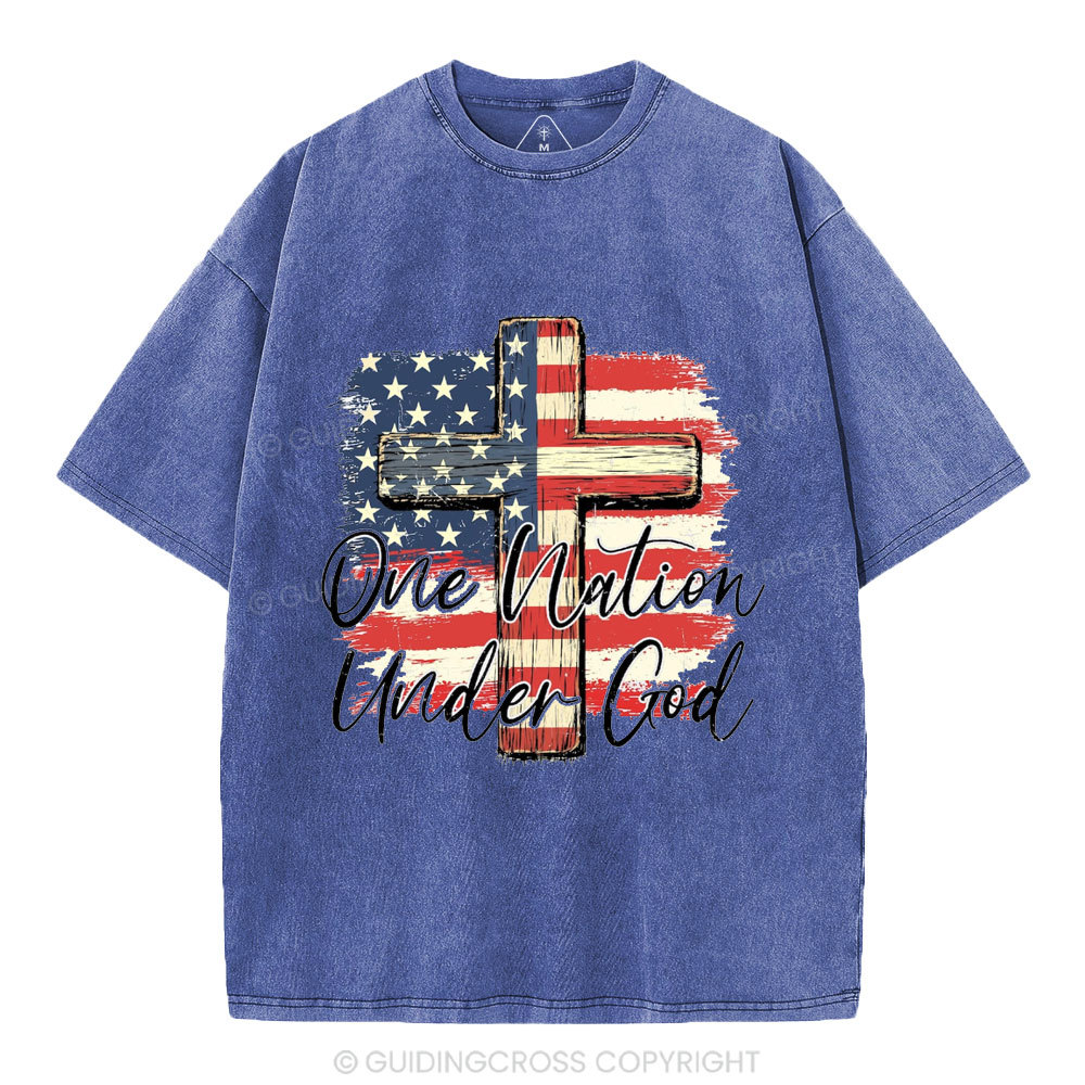 On Nation Under God Independence Day Christian Washed T-Shirt