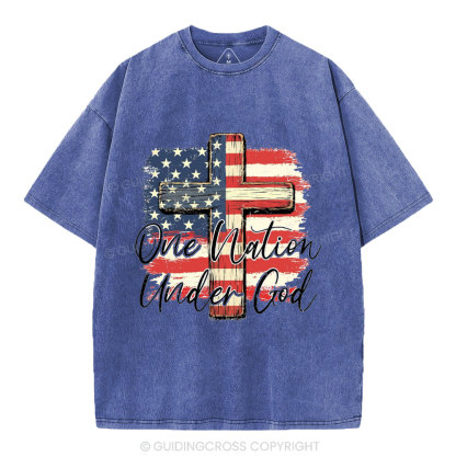 On Nation Under God Independence Day Christian Washed T-Shirt