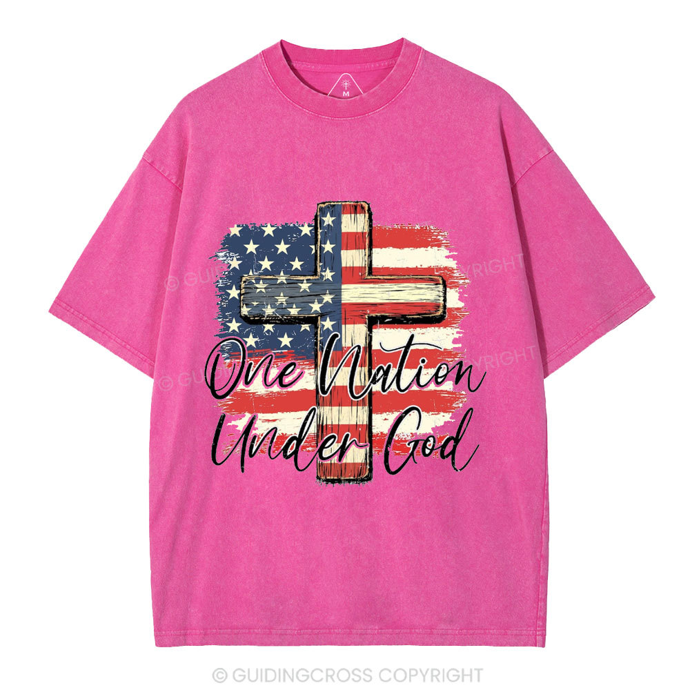 On Nation Under God Independence Day Christian Washed T-Shirt