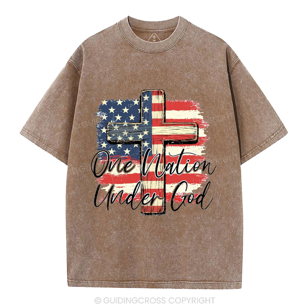 On Nation Under God Independence Day Christian Washed T-Shirt