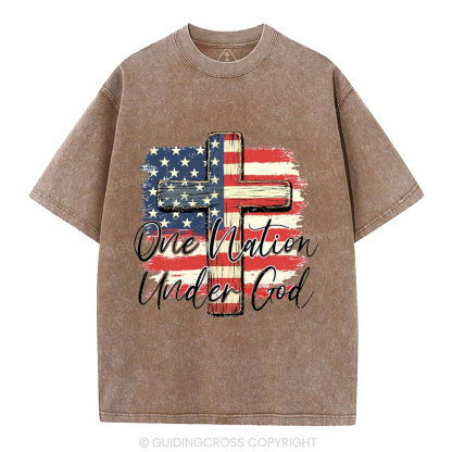 On Nation Under God Independence Day Christian Washed T-Shirt