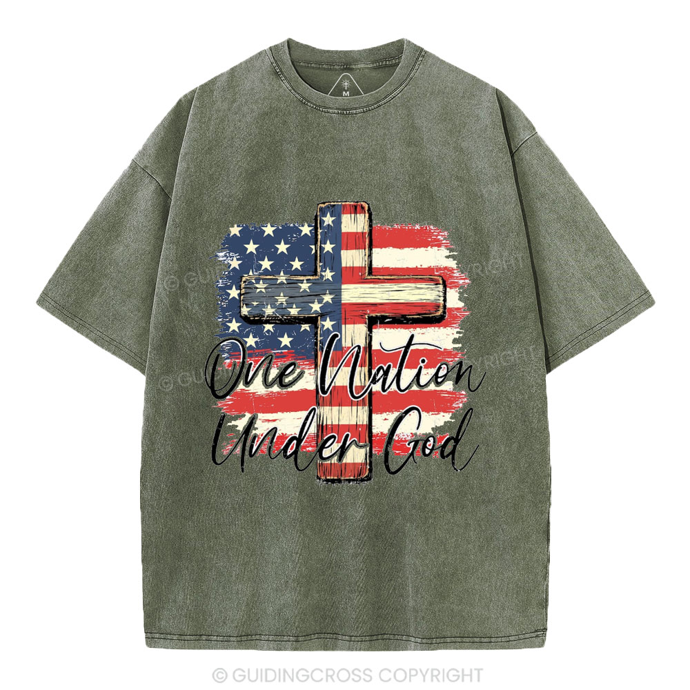 On Nation Under God Independence Day Christian Washed T-Shirt