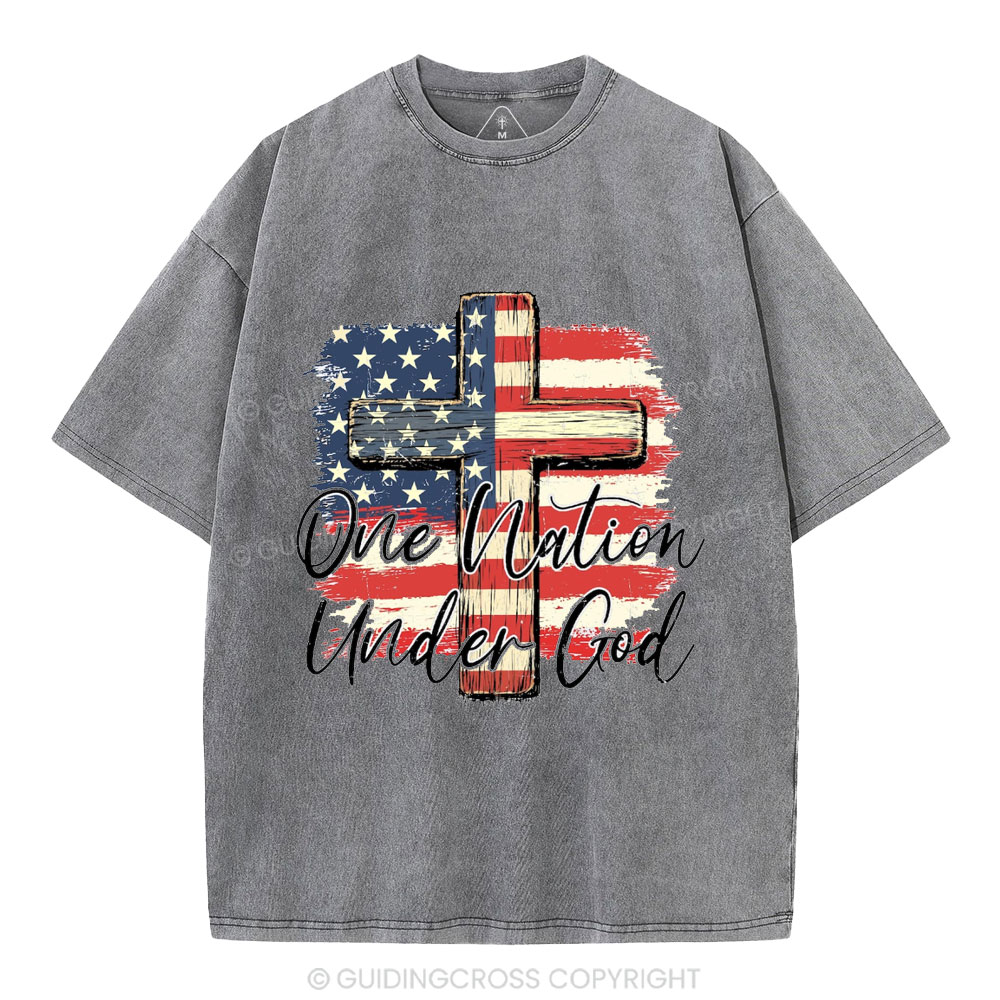 On Nation Under God Independence Day Christian Washed T-Shirt
