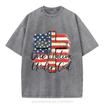 On Nation Under God Independence Day Christian Washed T-Shirt
