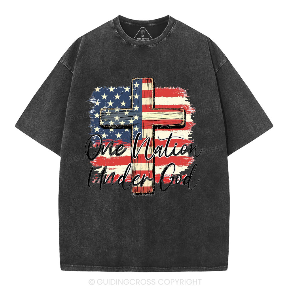 On Nation Under God Independence Day Christian Washed T-Shirt