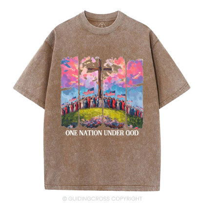 One Nation Under God Christian Washed T-Shirt