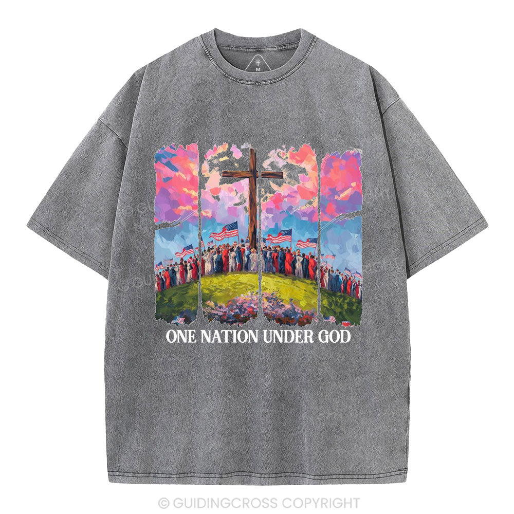 One Nation Under God Christian Washed T-Shirt