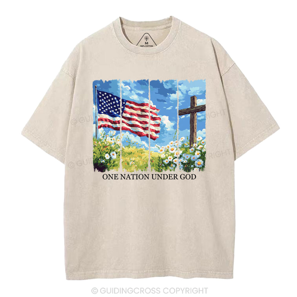 One Nation Under God Cross Christian Washed T-Shirt