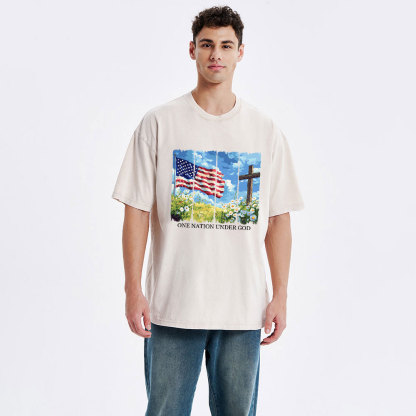One Nation Under God Cross Christian Washed T-Shirt