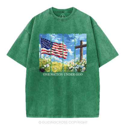 One Nation Under God Cross Christian Washed T-Shirt