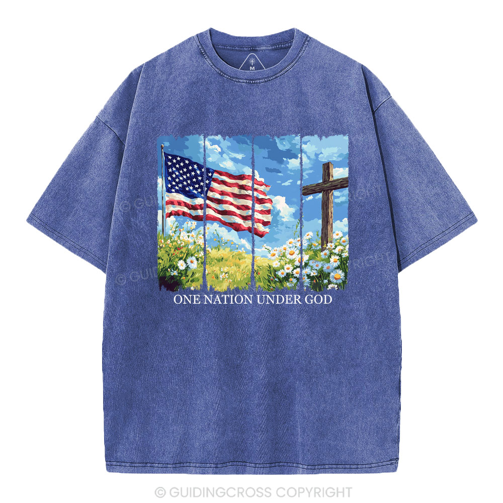 One Nation Under God Cross Christian Washed T-Shirt