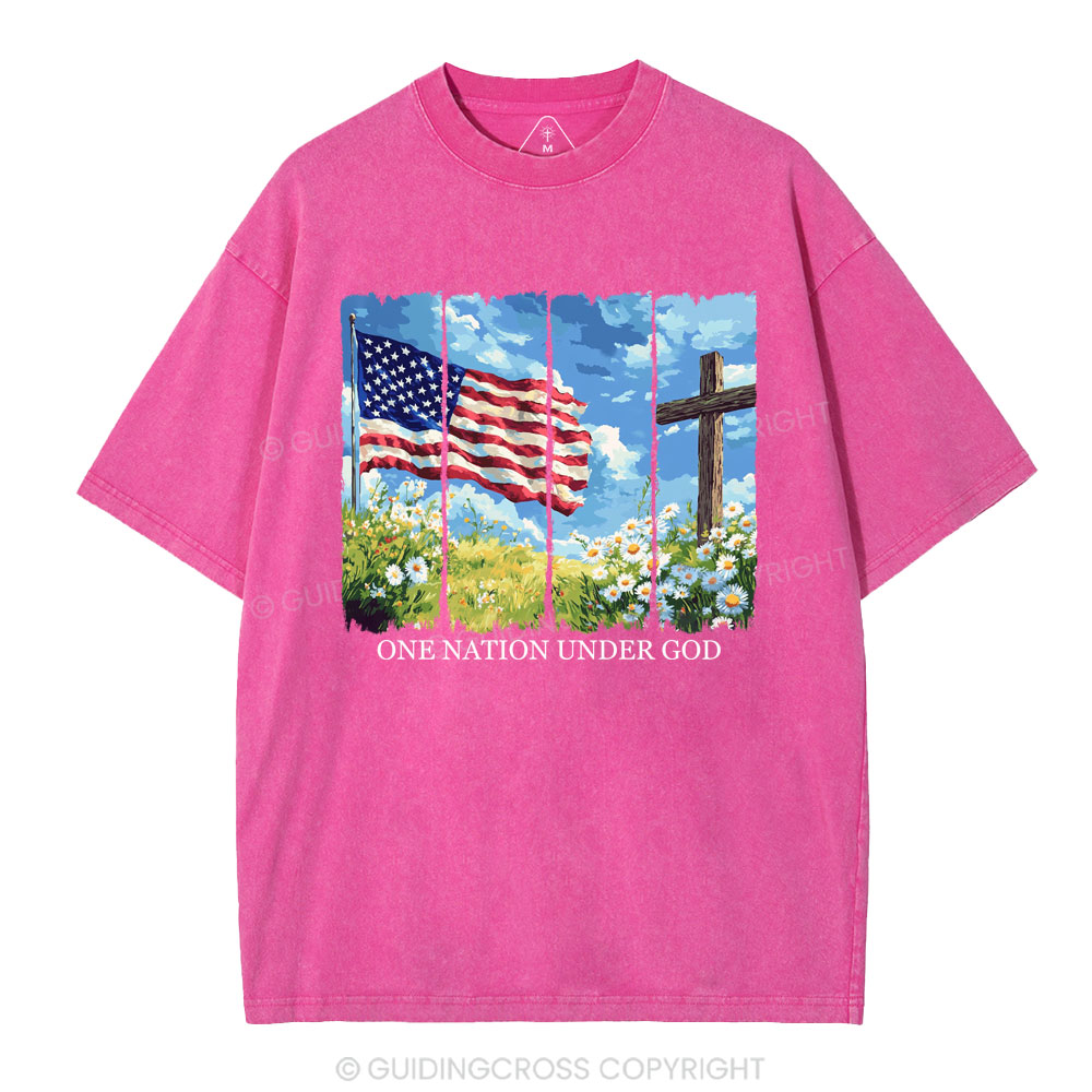 One Nation Under God Cross Christian Washed T-Shirt