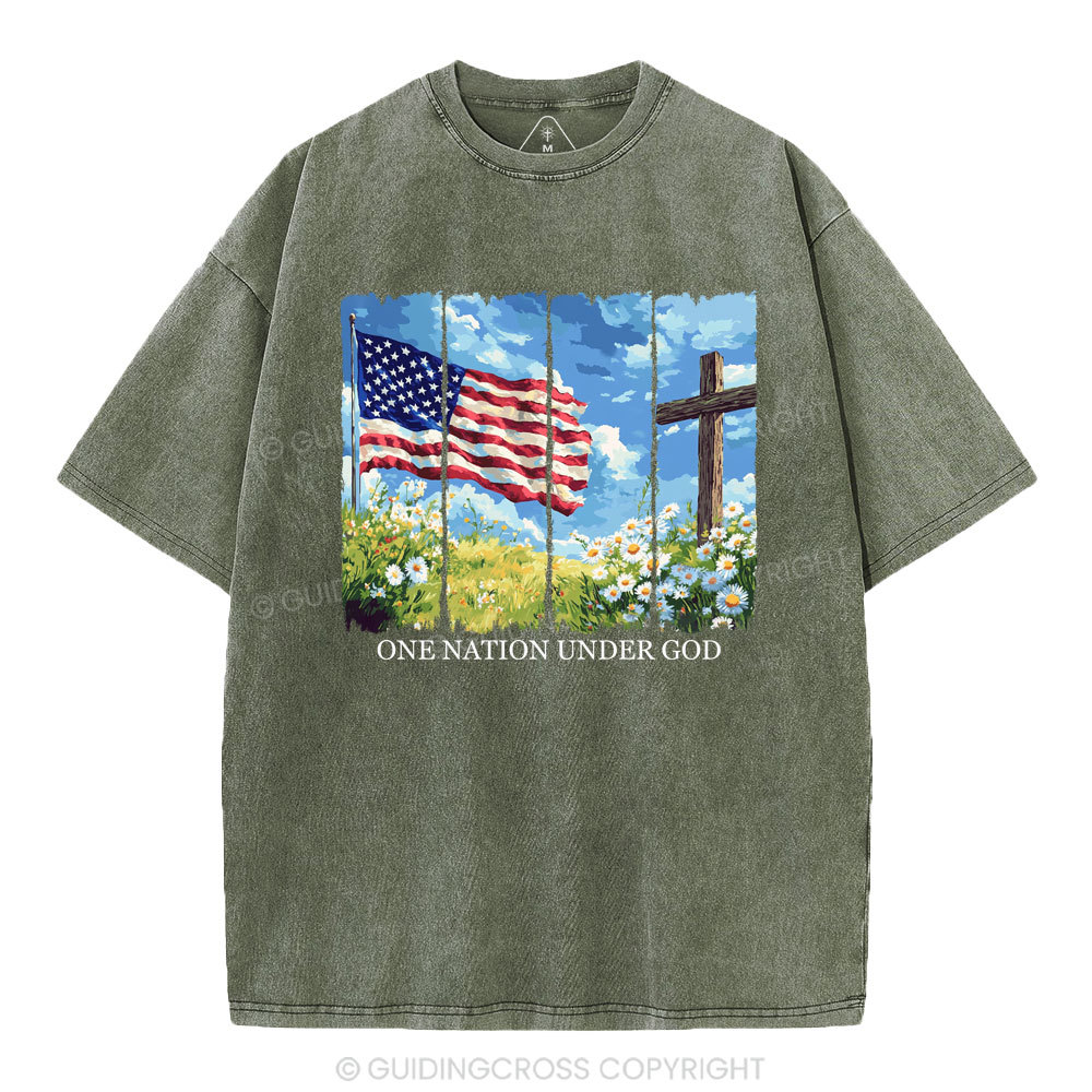 One Nation Under God Cross Christian Washed T-Shirt