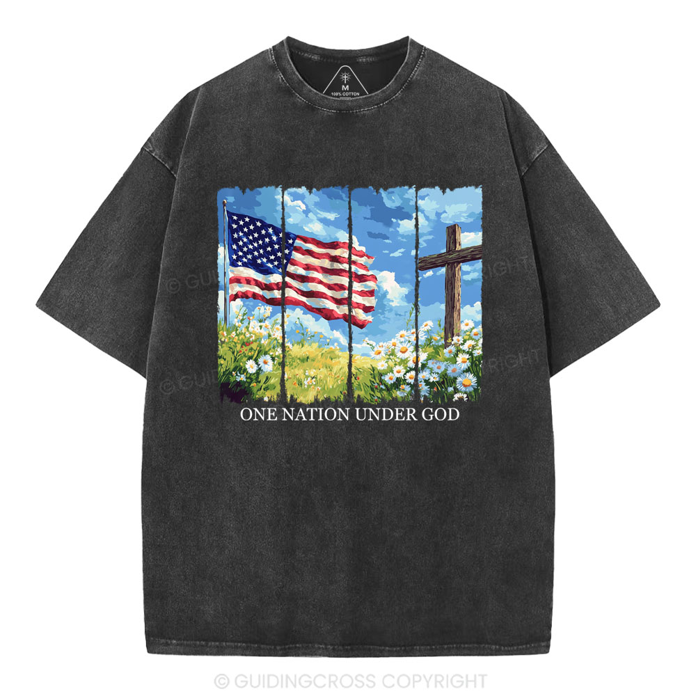 One Nation Under God Cross Christian Washed T-Shirt