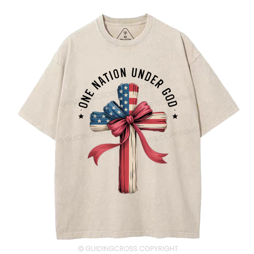 One Nation Under God Independence Day Christian Washed T-Shirt