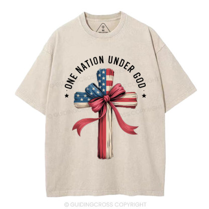 One Nation Under God Independence Day Christian Washed T-Shirt