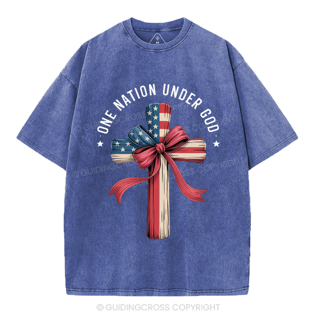 One Nation Under God Independence Day Christian Washed T-Shirt