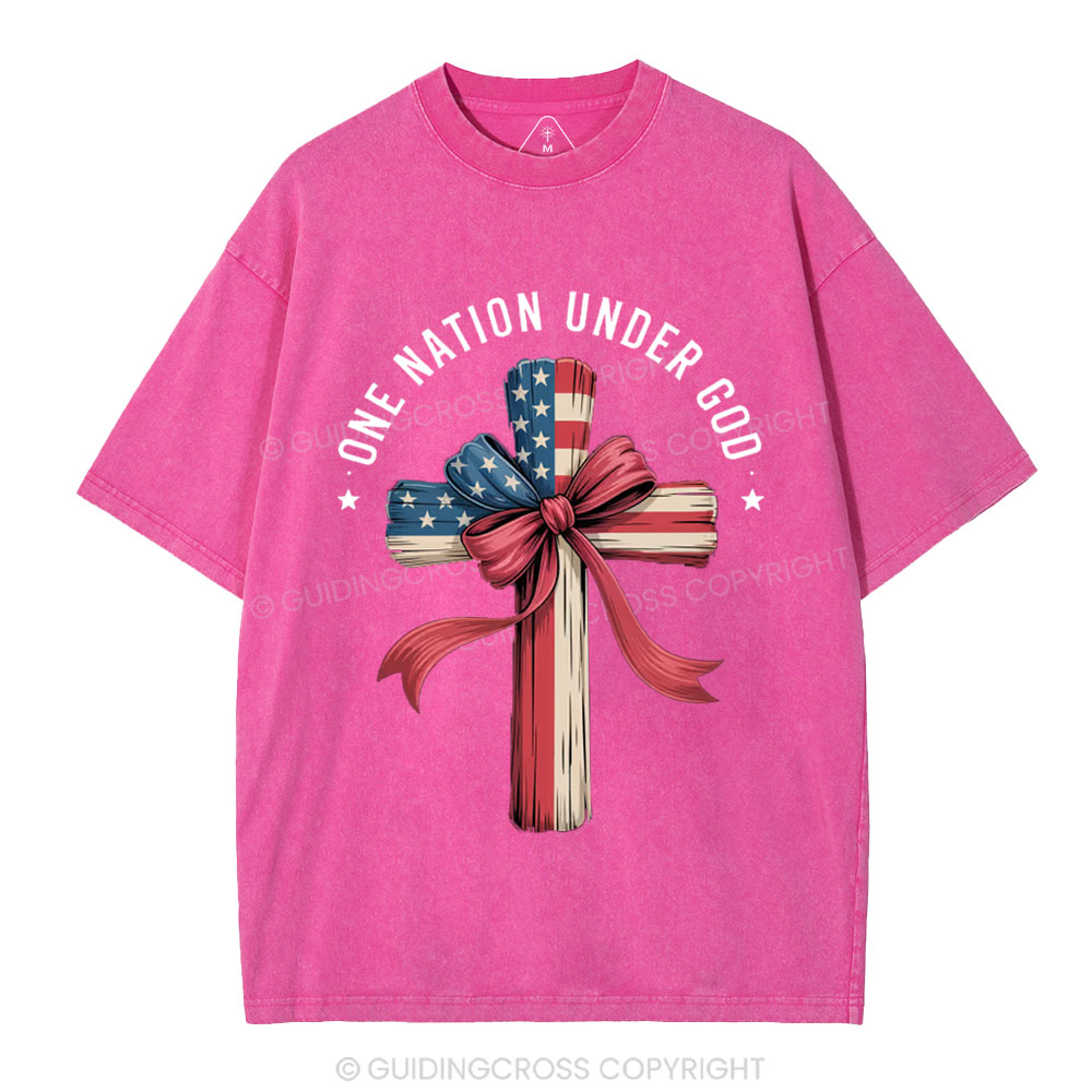 One Nation Under God Independence Day Christian Washed T-Shirt