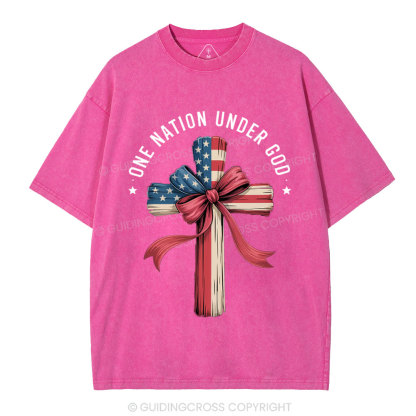 One Nation Under God Independence Day Christian Washed T-Shirt