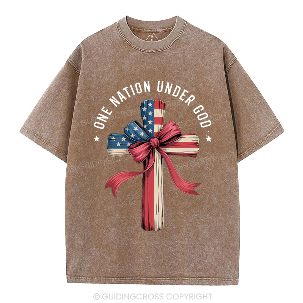 One Nation Under God Independence Day Christian Washed T-Shirt