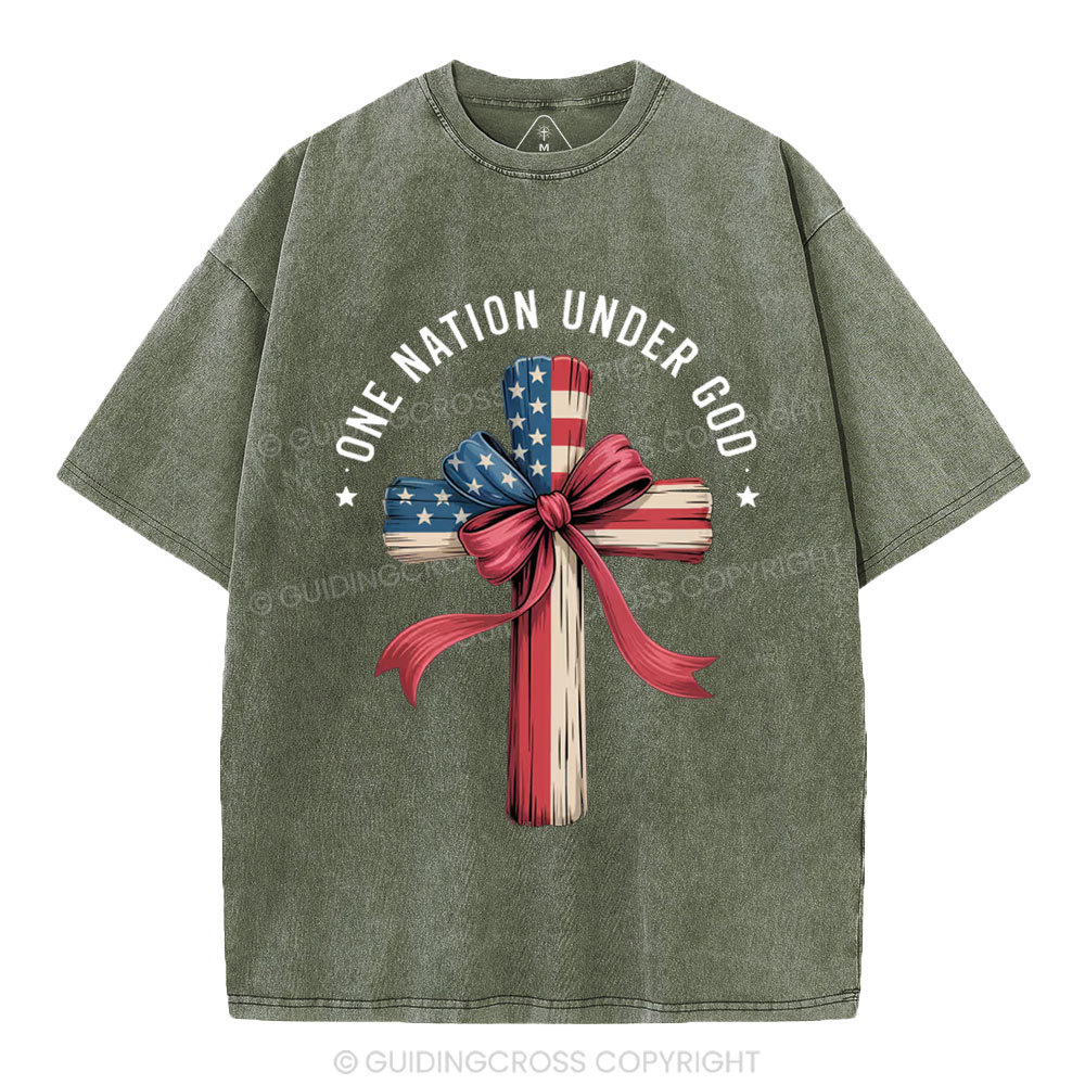 One Nation Under God Independence Day Christian Washed T-Shirt