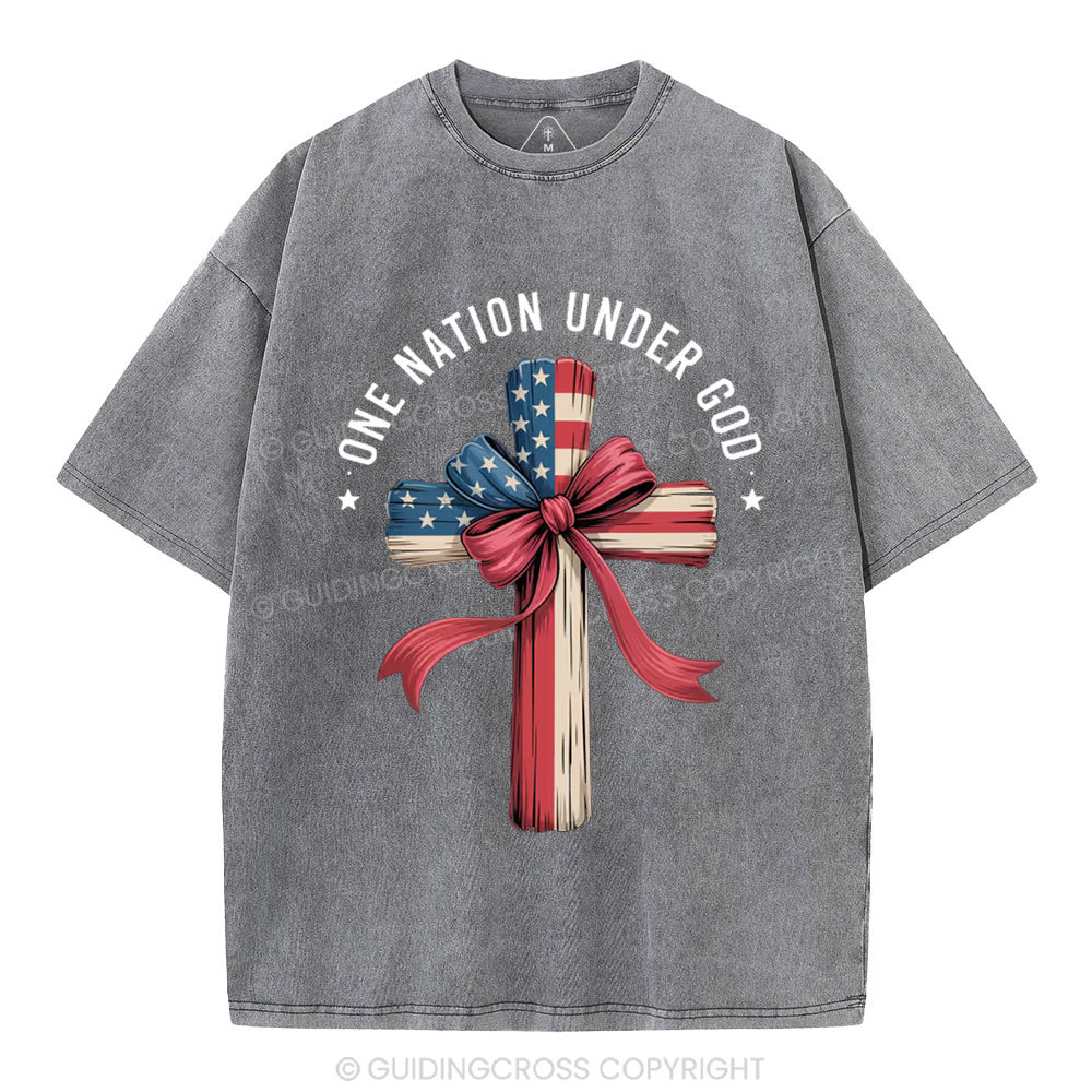 One Nation Under God Independence Day Christian Washed T-Shirt