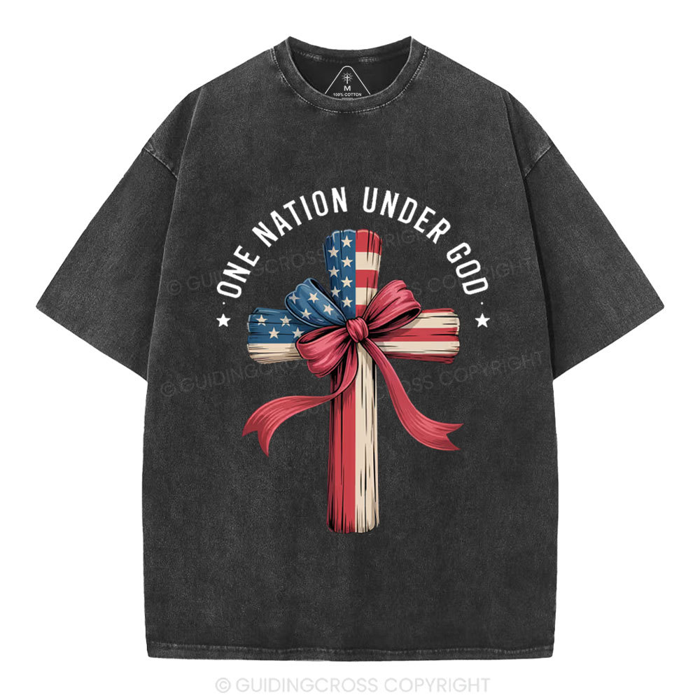 One Nation Under God Independence Day Christian Washed T-Shirt