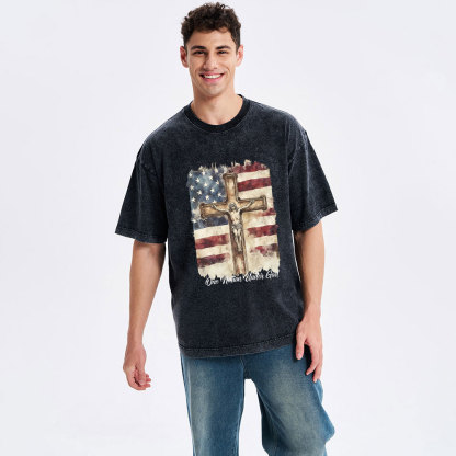 One Nation Under God Jesus Christian Washed T-Shirt