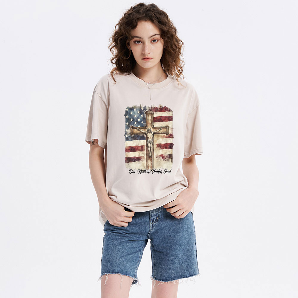 One Nation Under God Jesus Christian Washed T-Shirt