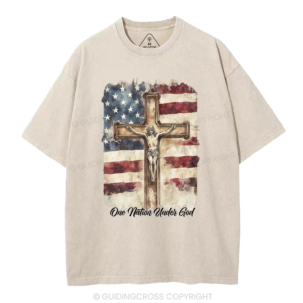 One Nation Under God Jesus Christian Washed T-Shirt
