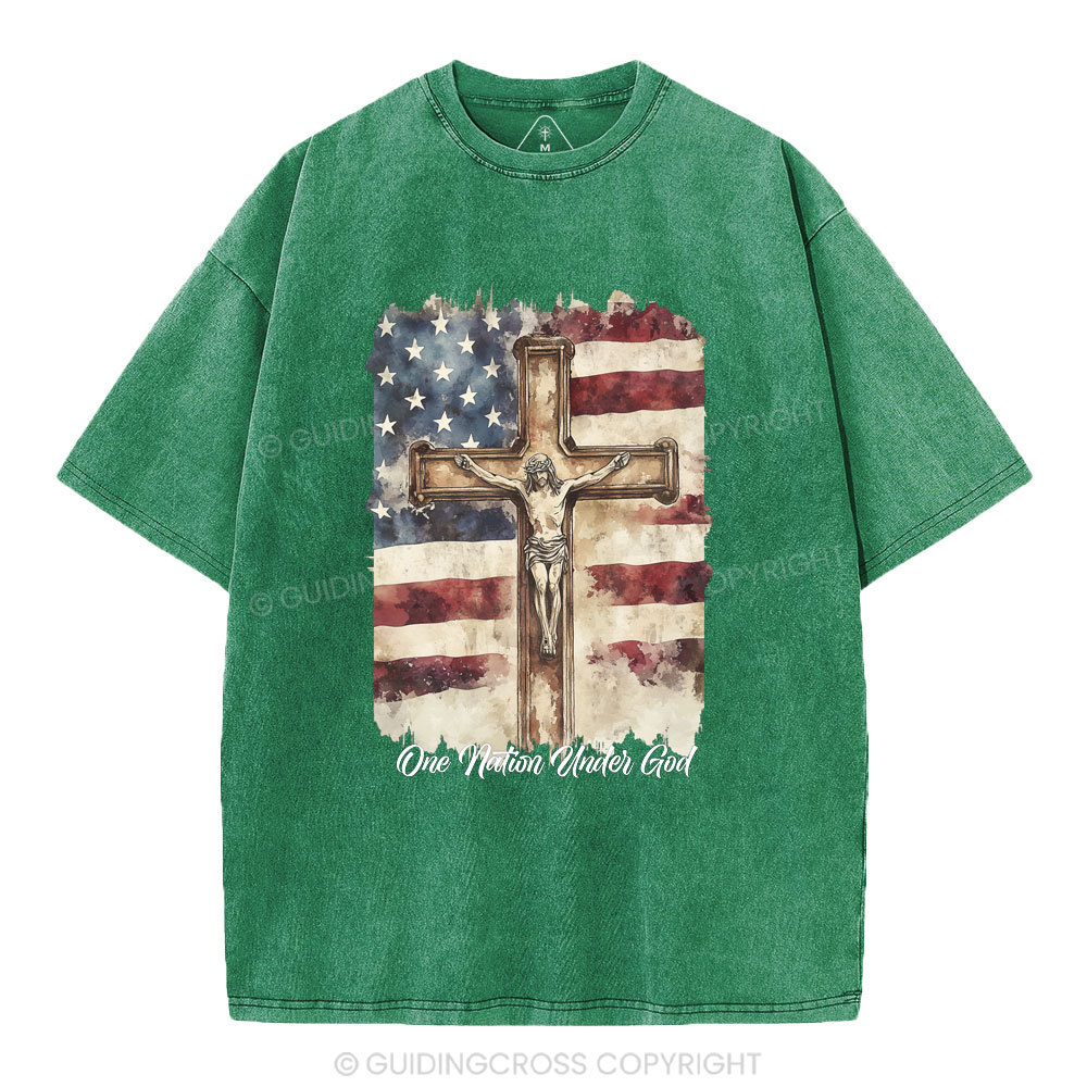 One Nation Under God Jesus Christian Washed T-Shirt