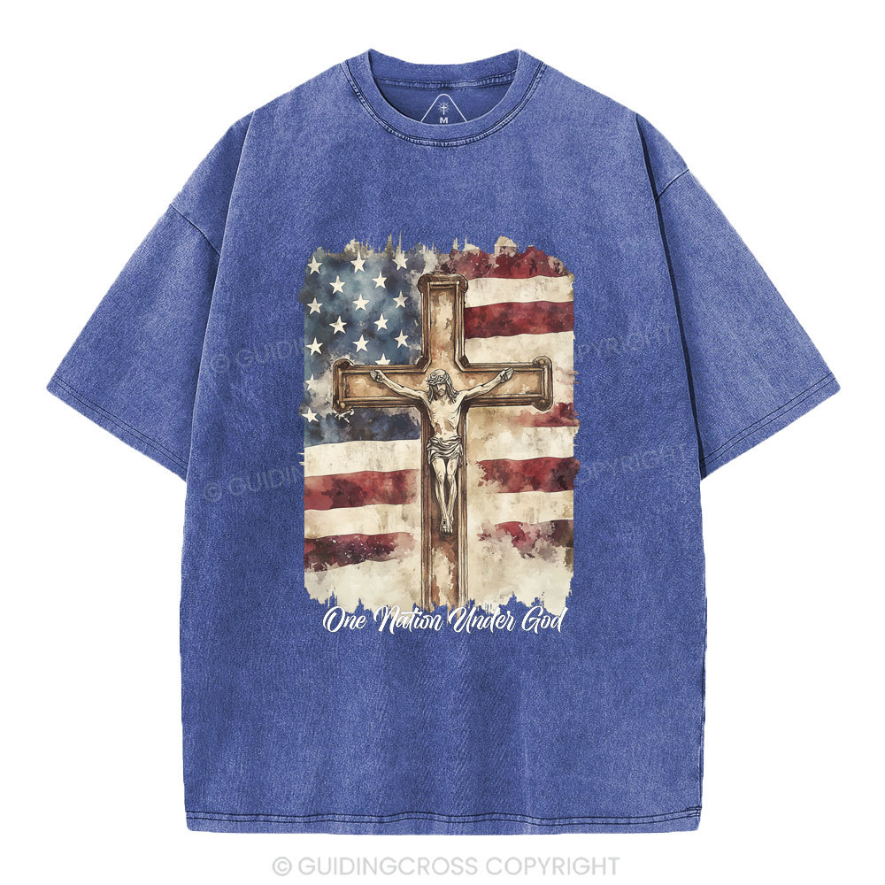 One Nation Under God Jesus Christian Washed T-Shirt