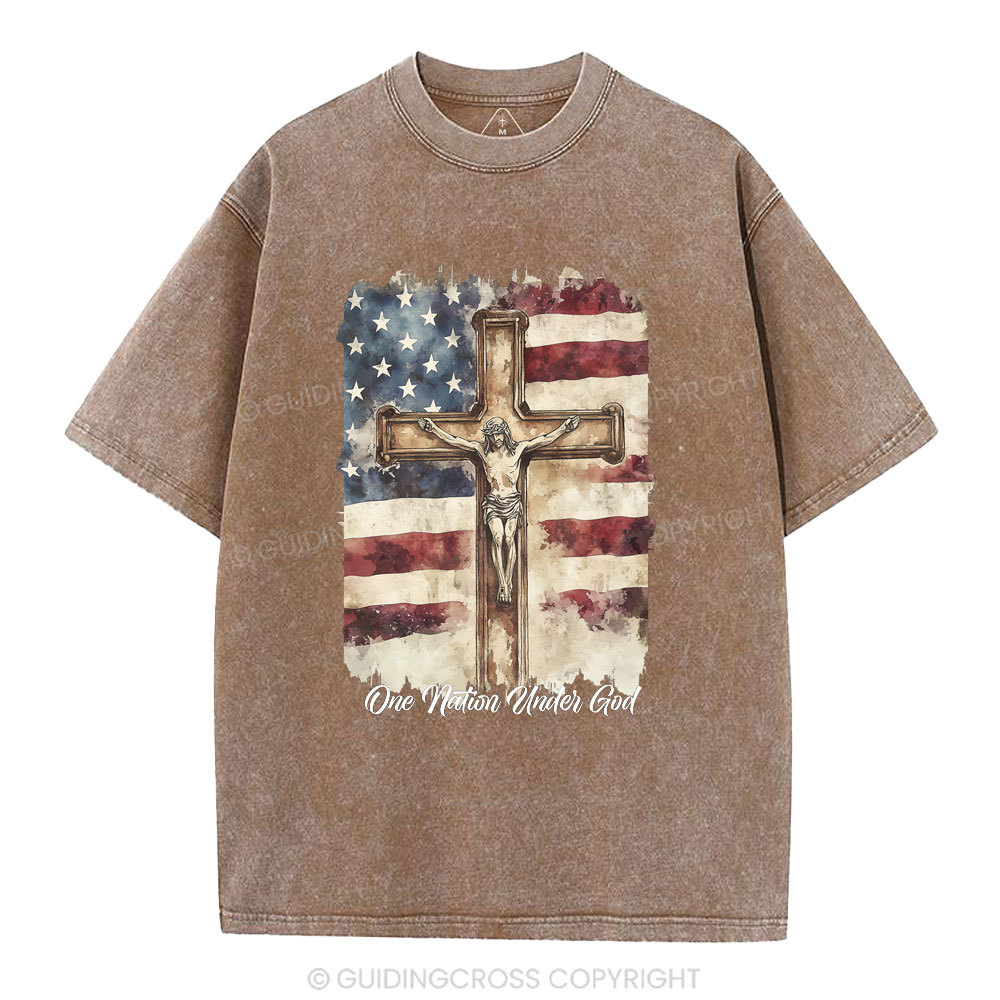 One Nation Under God Jesus Christian Washed T-Shirt