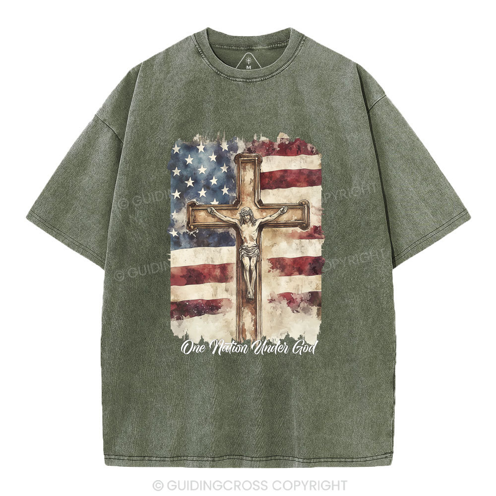 One Nation Under God Jesus Christian Washed T-Shirt