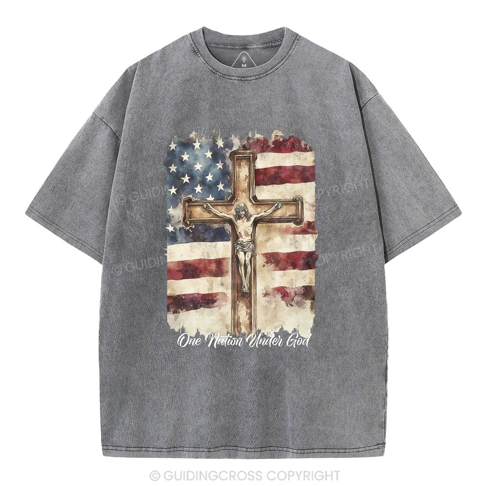 One Nation Under God Jesus Christian Washed T-Shirt